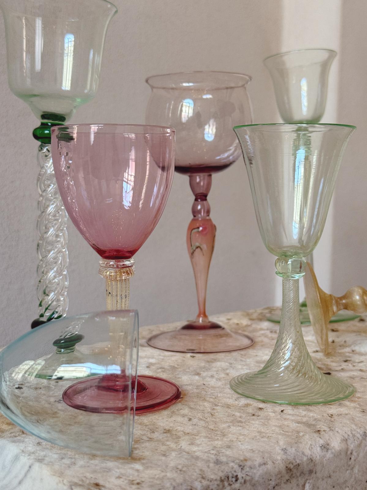 Perfectly Unmatched 1930s Principino Murano Small Dessert Wine Glasses (Set of 8)