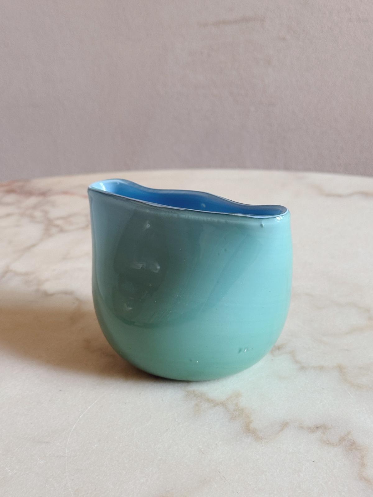 1960s Hand-blown Pale Blue Murano glass tiny vase