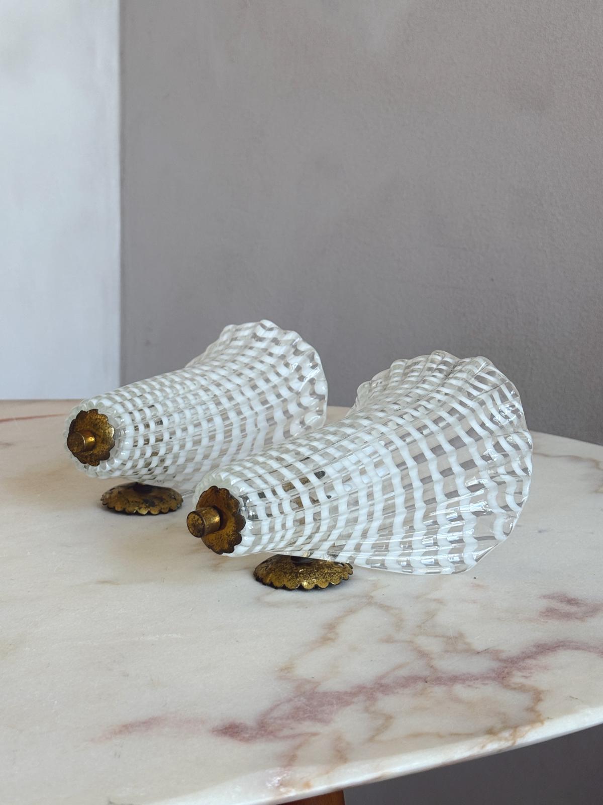 Pair of 1950s Murano Glass Reticello Appliques