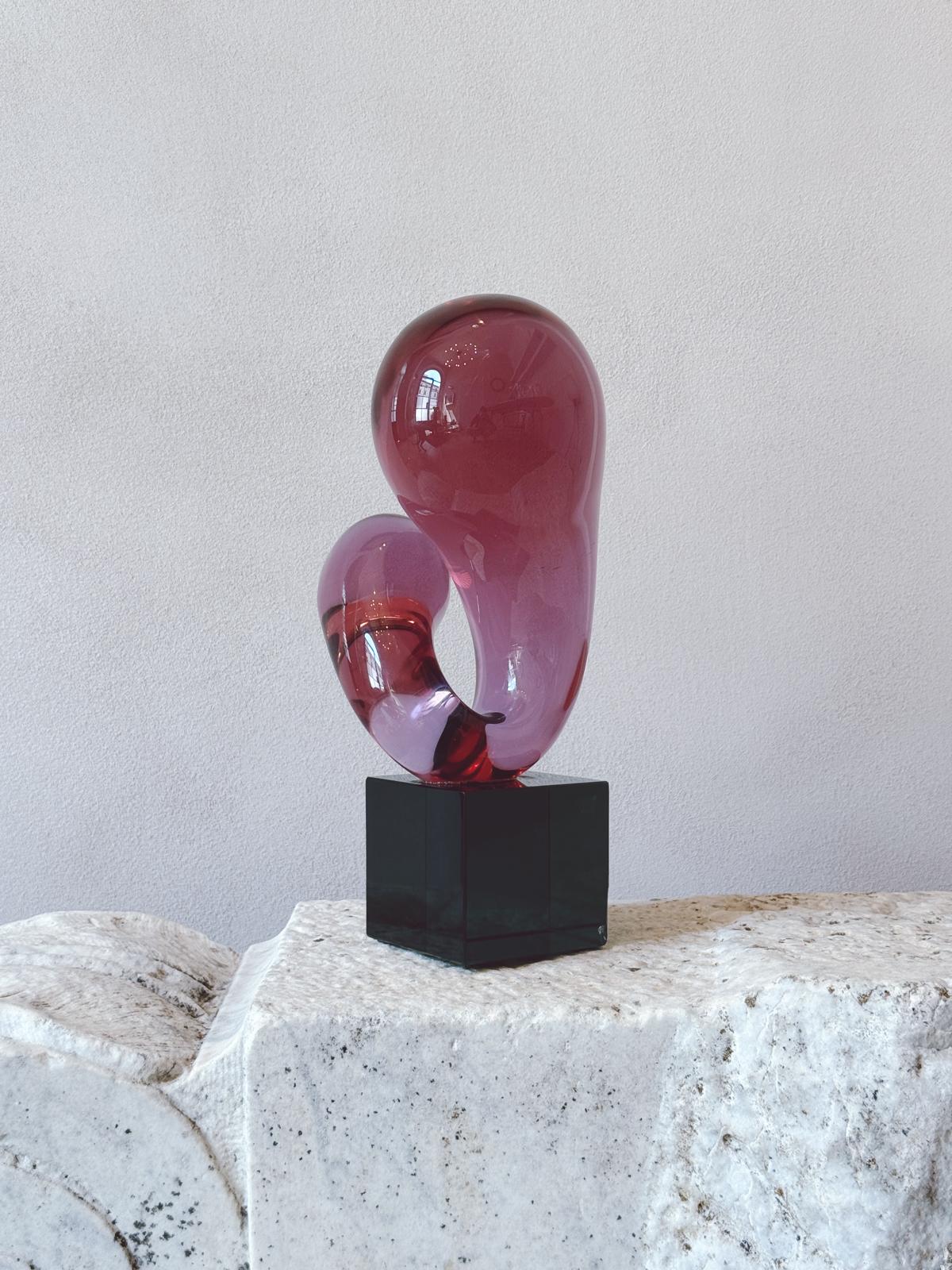 1980s Pink Abstract Glass Sculpture by Renato Anatra