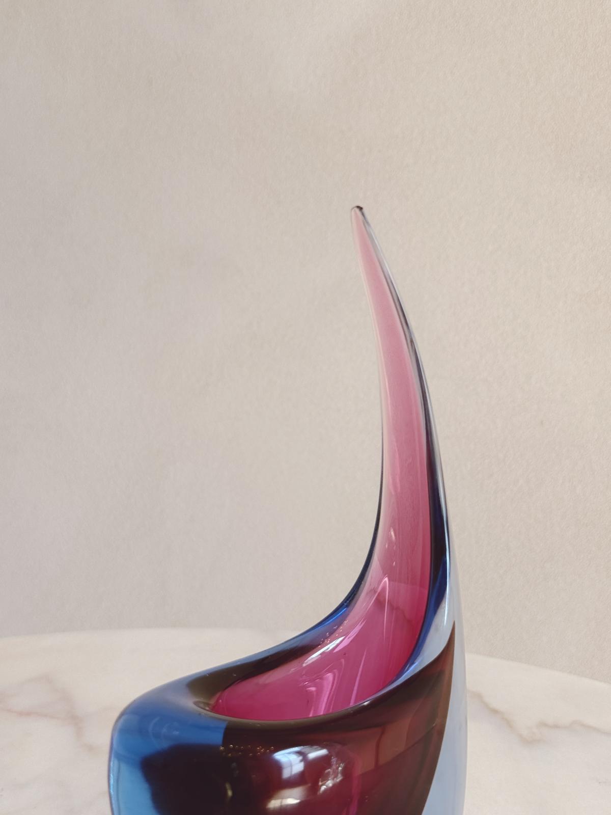 1970s Blue and Purple Sommerso  Murano Glass Curled Vase
