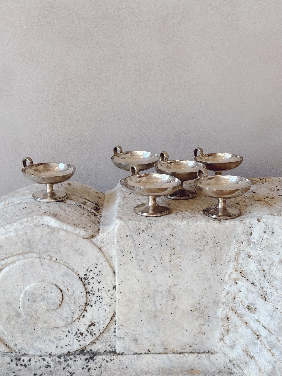 1940s Set of Six Metal Gelato Bowls with Handle by Fratelli Calderoni