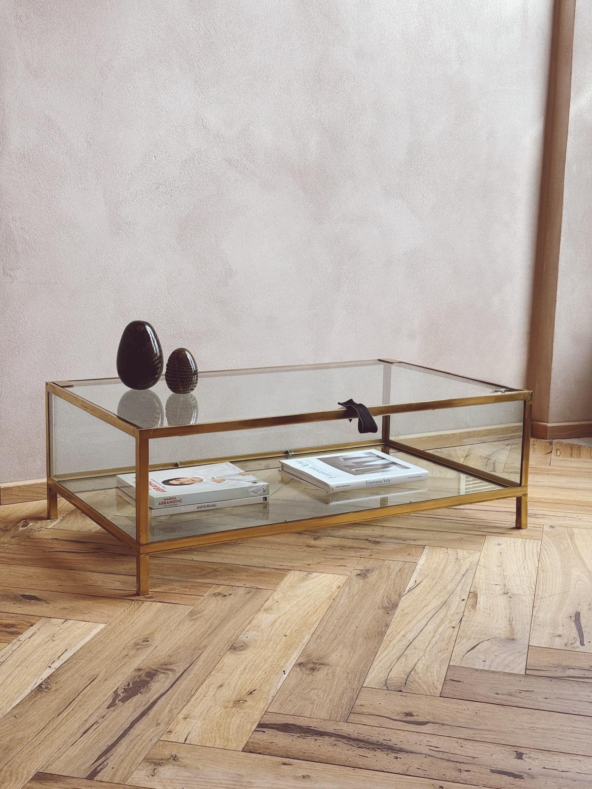 1970s Brass and Glass Display Cabinet or Coffee Table