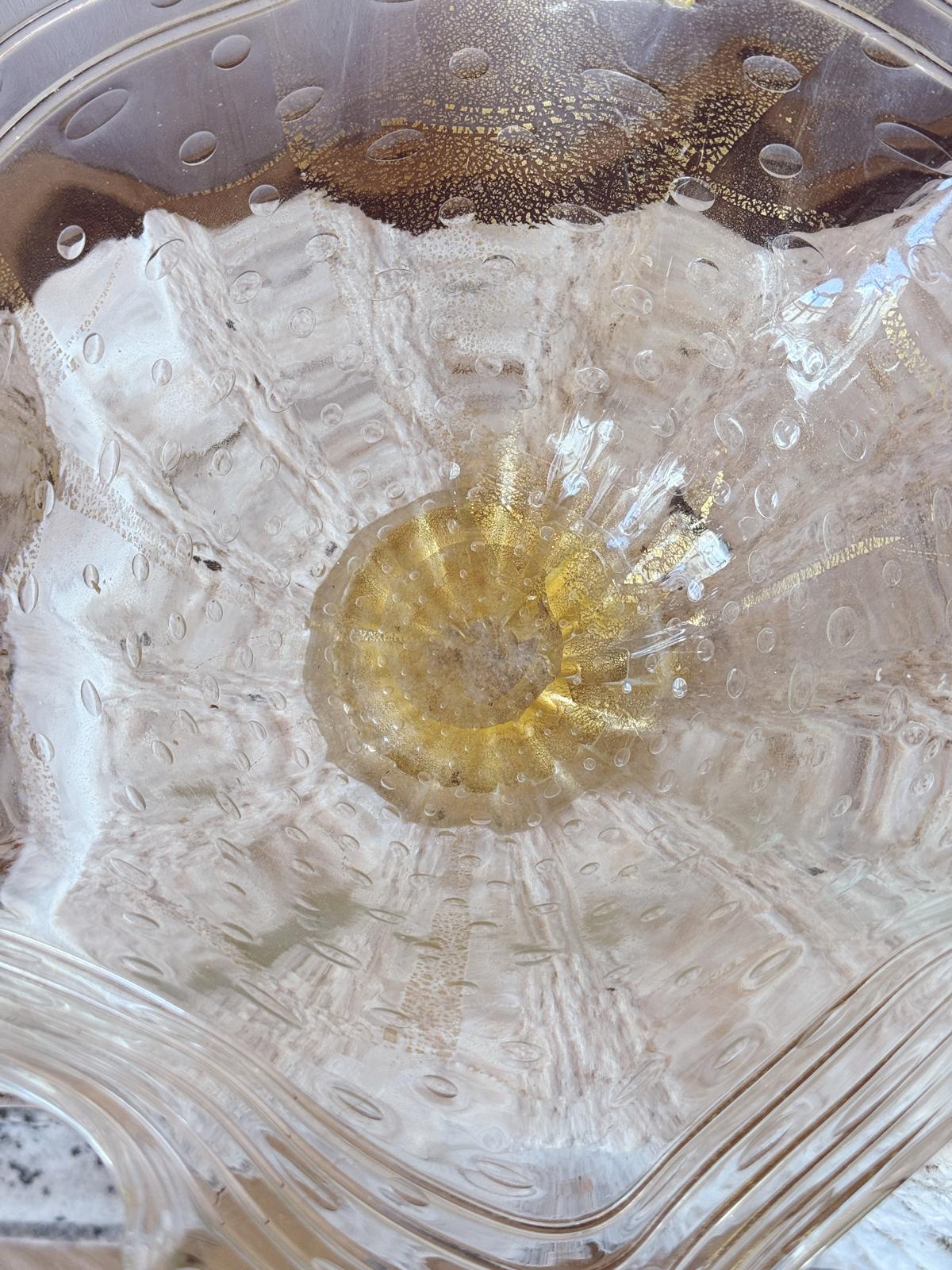 1960s Murano Glass Gold & Transparent Fluted Centrepiece