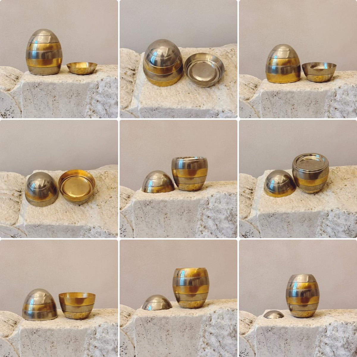 1970s Tommaso Barbi Brass & Silver Egg (Bowls)