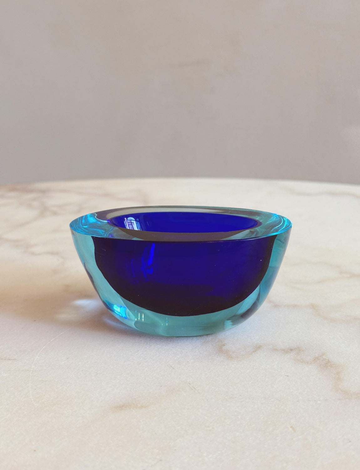 1960s Small Murano Glass Flavio Poli Turquoise and Blue Bowl
