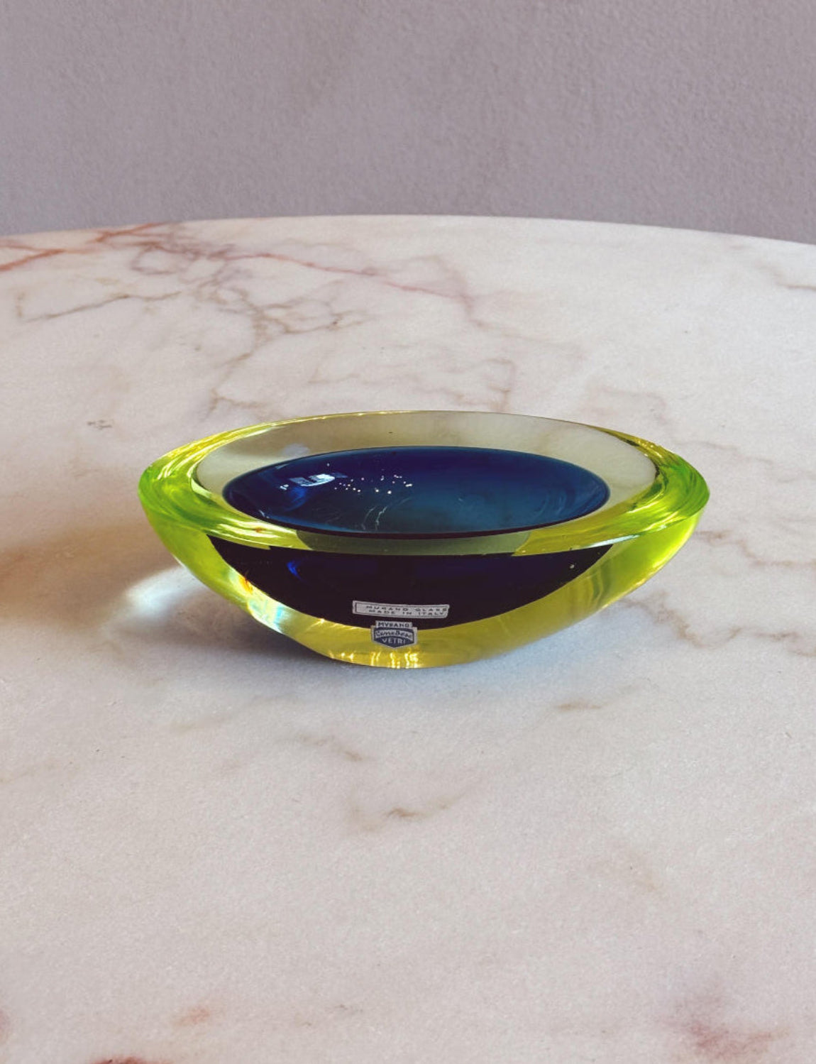 1960s Yellow and Blue Cenedese Oval Murano glass bowl