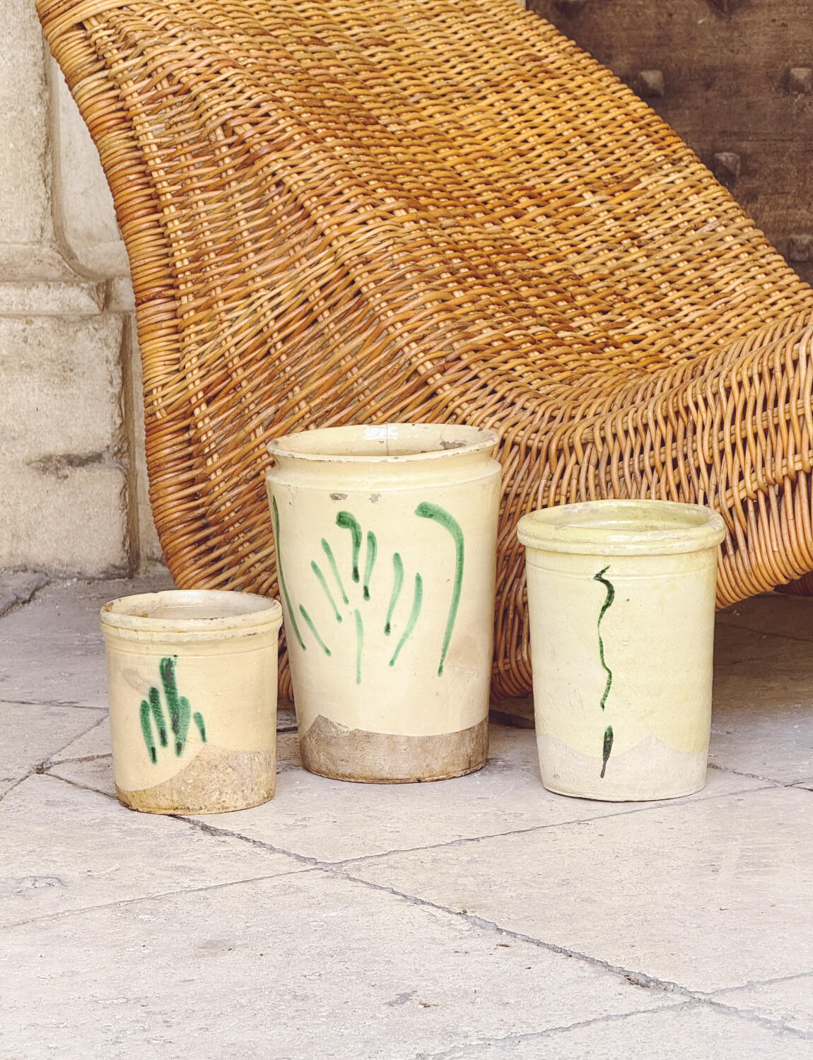 Set of Three 1930s Tree of Life Ceramic Jars