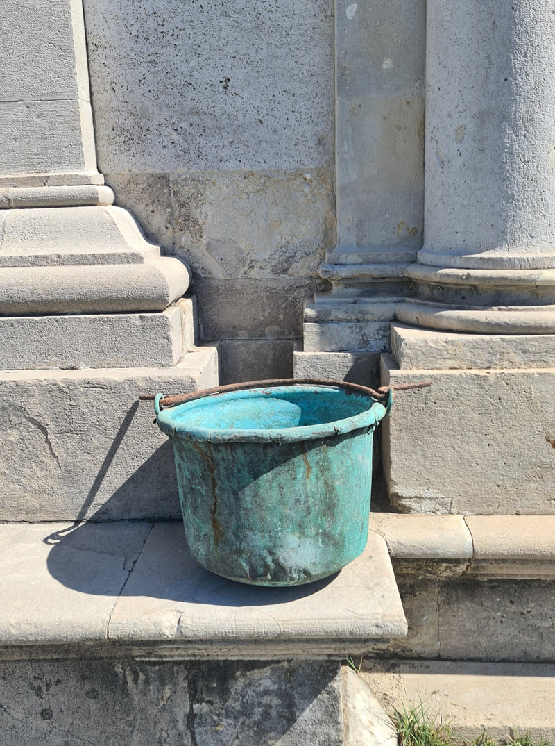 Early 1800s Copper Pot with Turquoise Patina