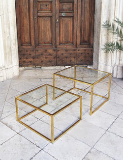Pair of Brass and Glass 1970s Italian Coffee Tables