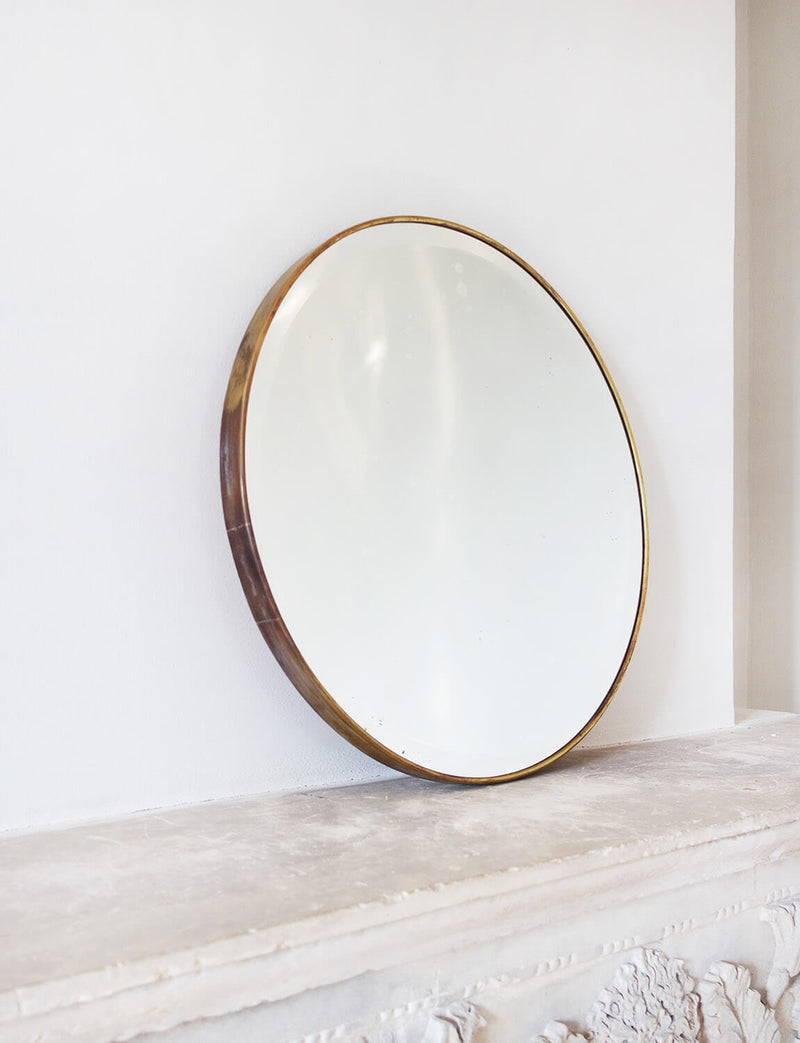 1950s Round Bevelled Brass Mirror
