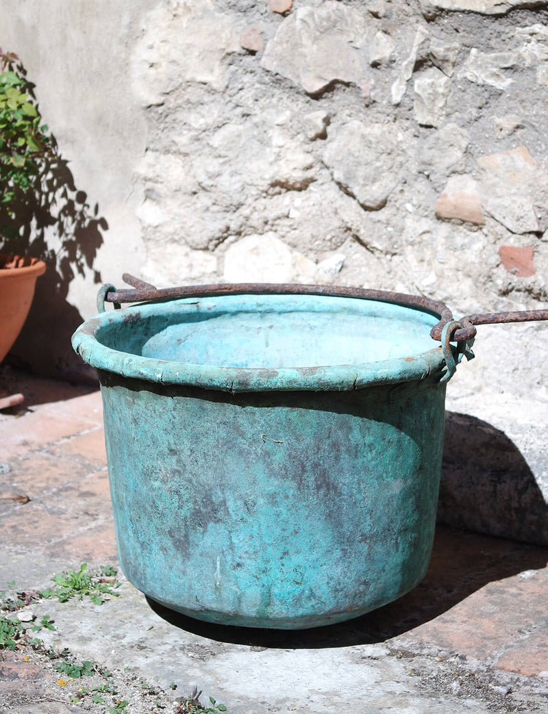 Early 1800s Copper Pot with Turquoise Patina