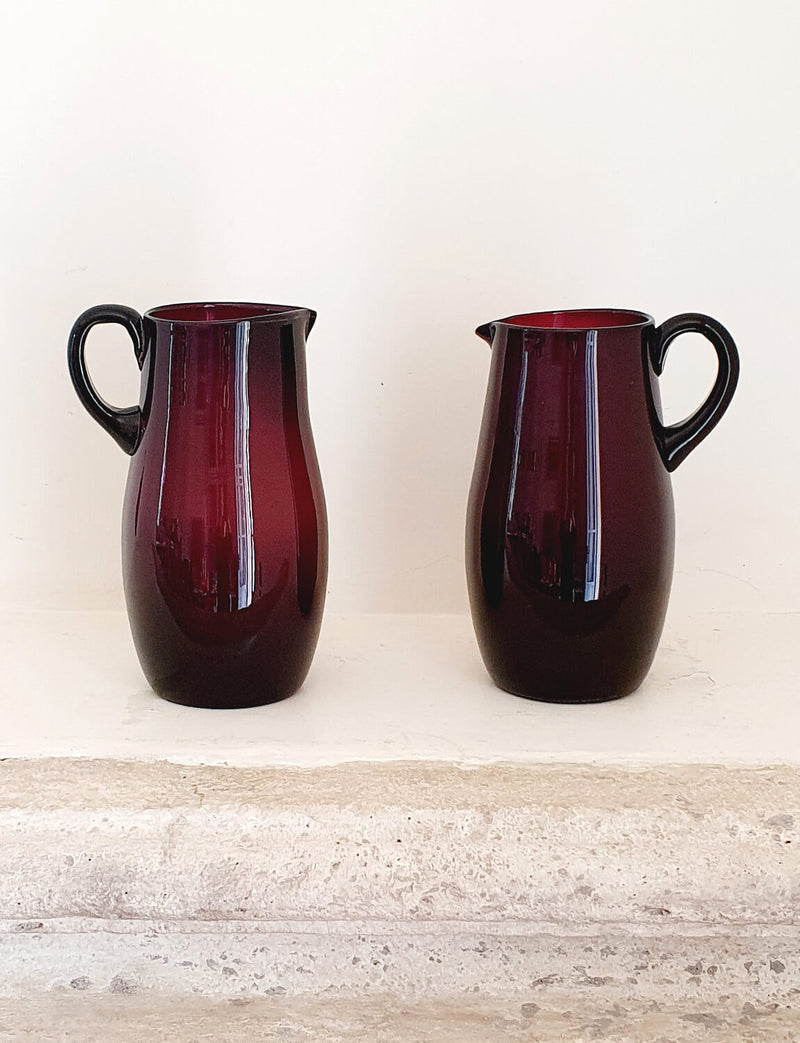 Pair of Countryside 1950s Empoli Cranberry Jugs