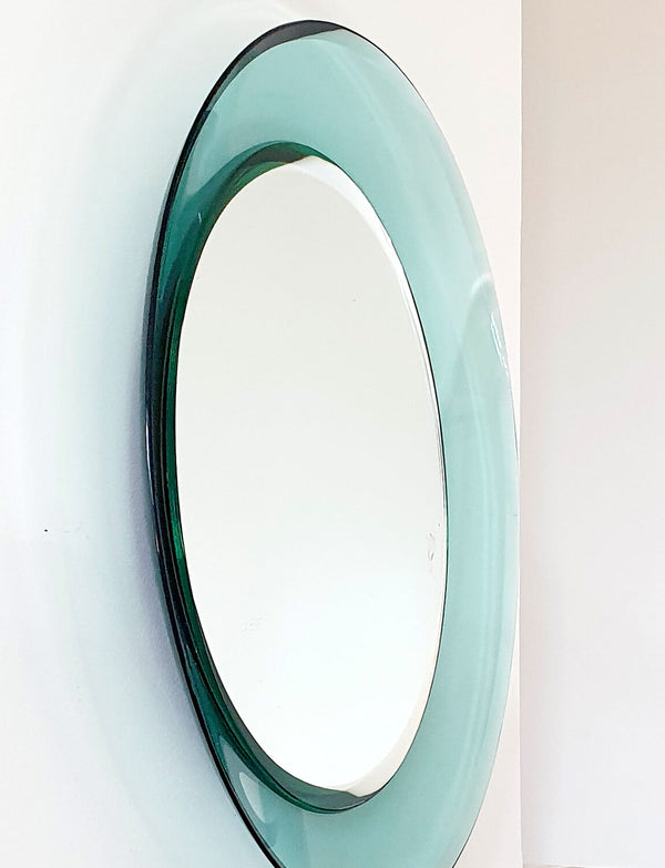 1960s Fontana Arte Round Green Glass Mirror