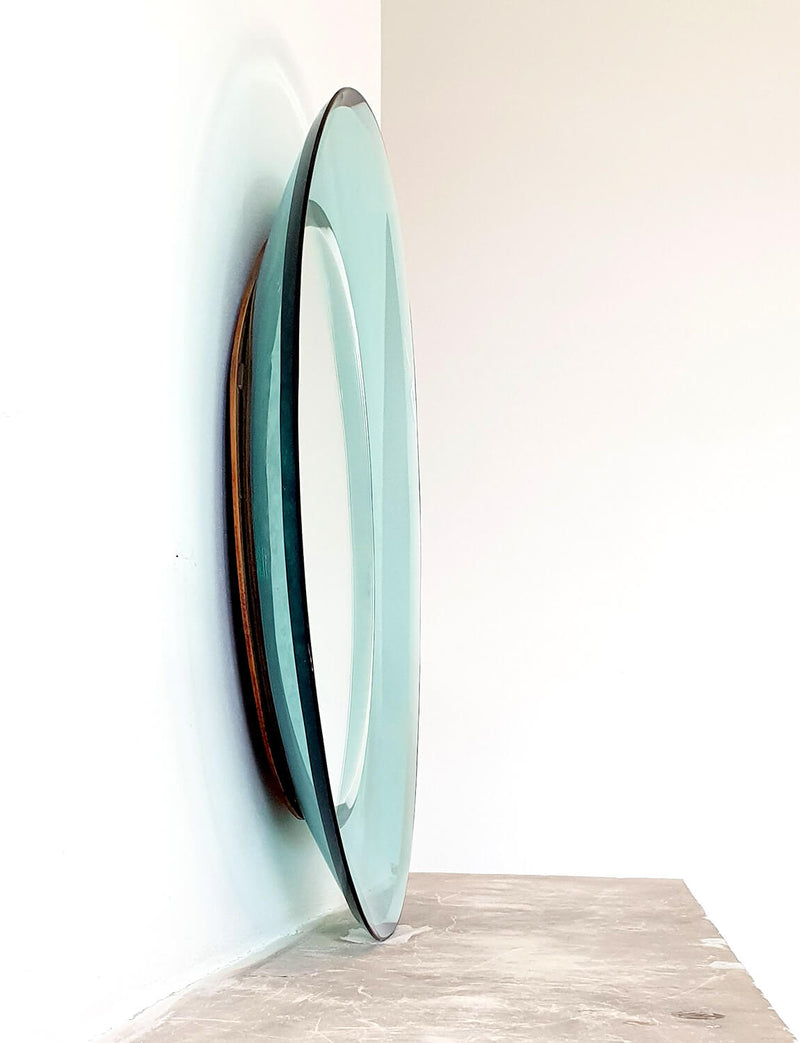 1960s Fontana Arte Round Green Glass Mirror