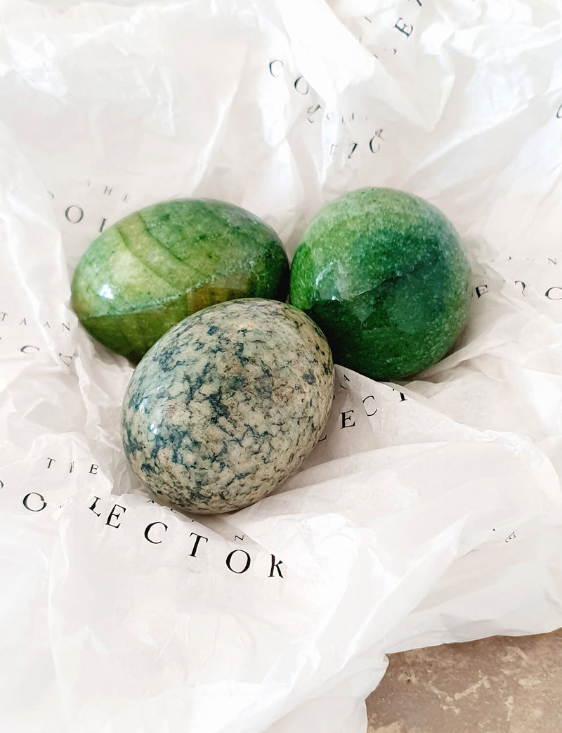 1970s Green Italian Marble Egg Set