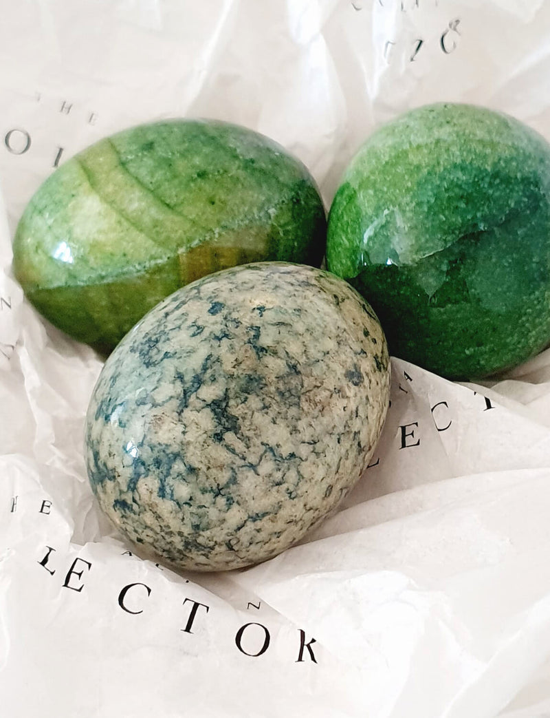 1970s Green Italian Marble Egg Set