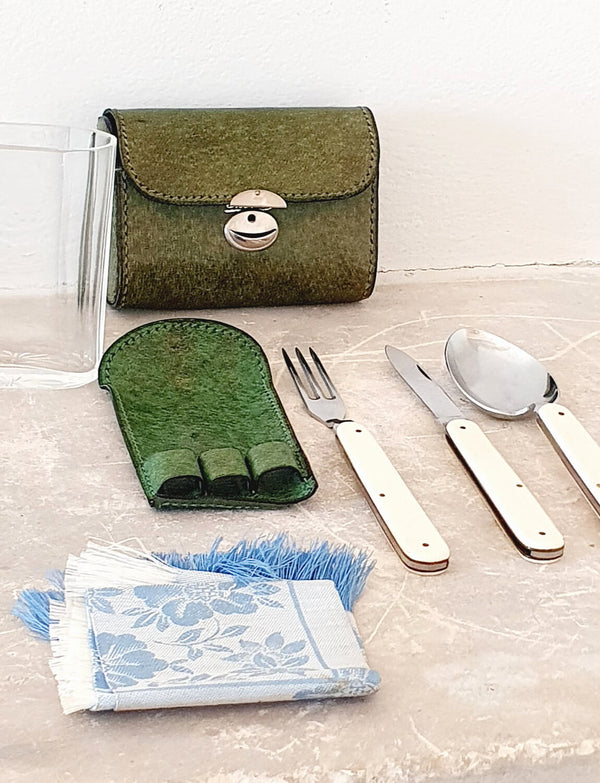 1970s Gucci Green Leather Picnic Travel Set
