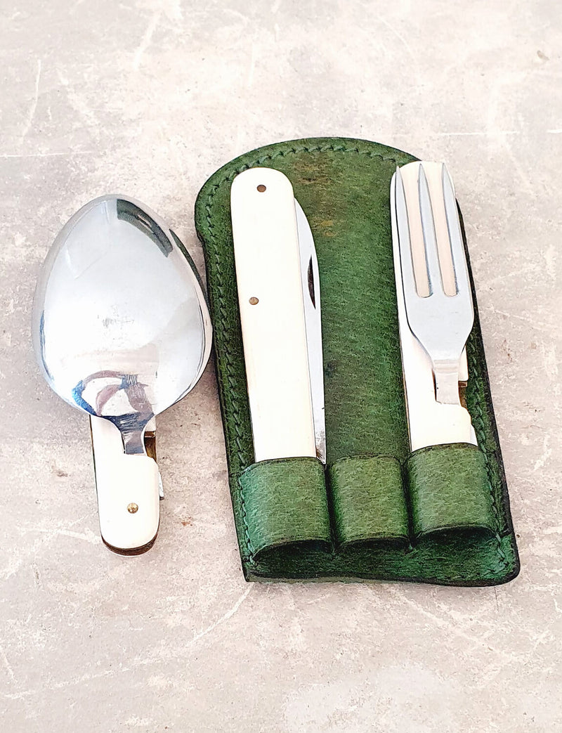 1970s Gucci Green Leather Picnic Travel Set