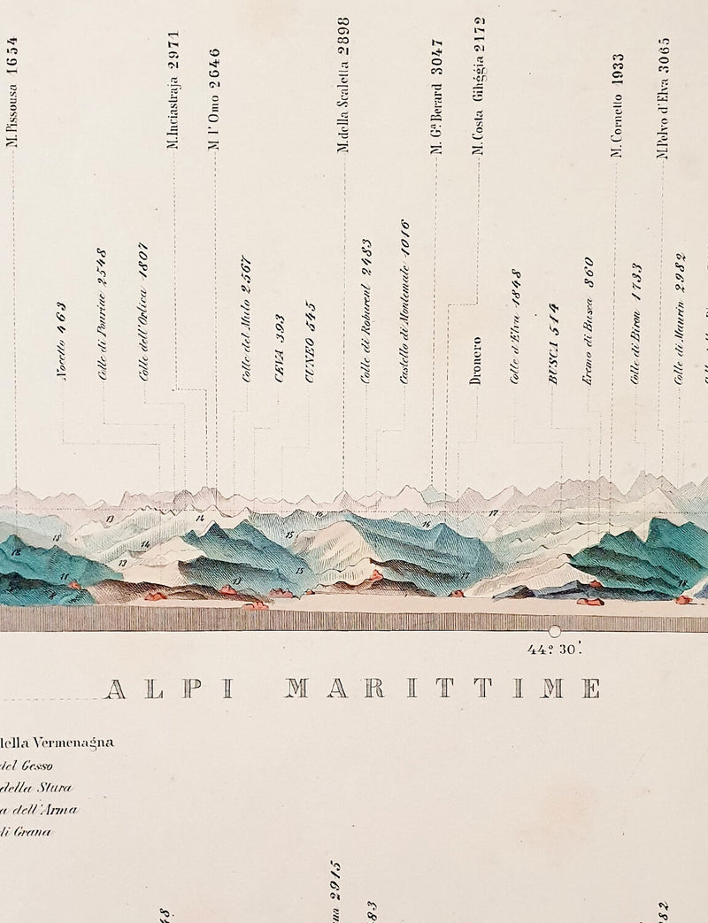 1880 Map of the Alps from the Mediterranean Sea to Monte Bianco