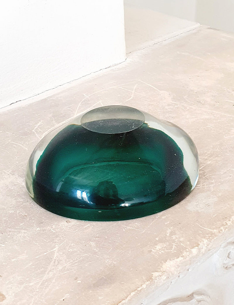 1960s Oval Murano Sommerso Green Bowl