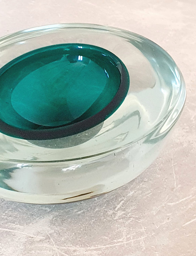 1960s Oval Murano Sommerso Green Bowl