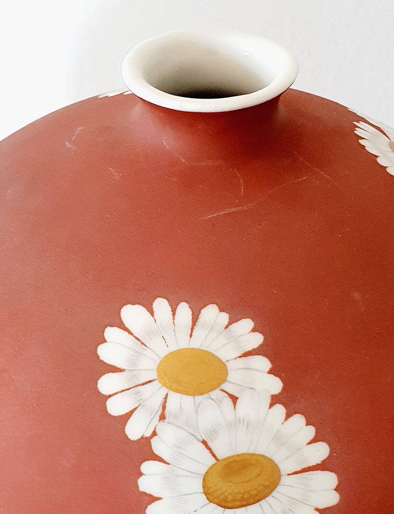 1930s Signed Richard Ginori Red Vase with Daisies