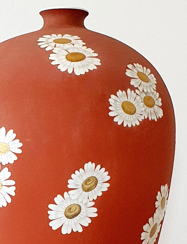1930s Signed Richard Ginori Red Vase with Daisies
