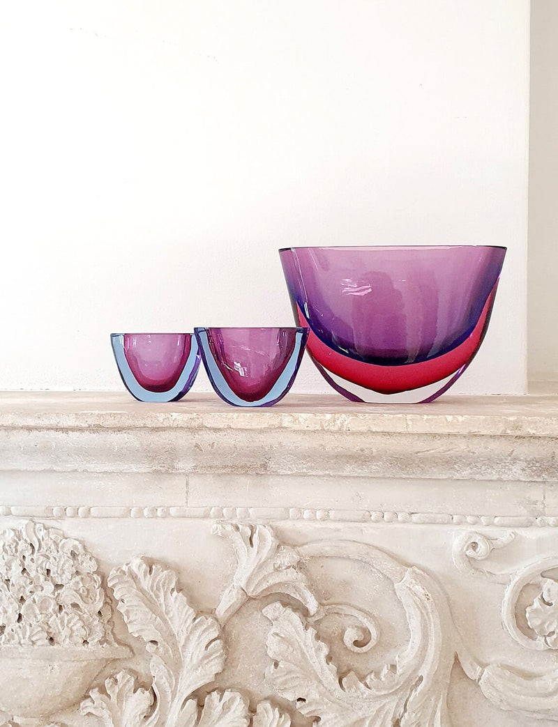 Pair of 1960s Murano Glass Flavio Poli Bowls with glass pestle
