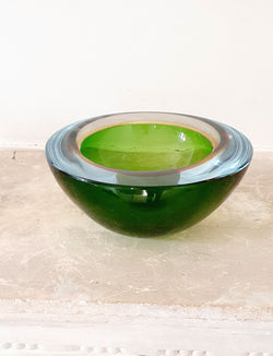 1970s Murano glass green bowl with pale blue surround