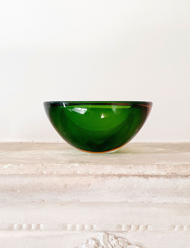 1970s Murano glass green bowl with pale blue surround