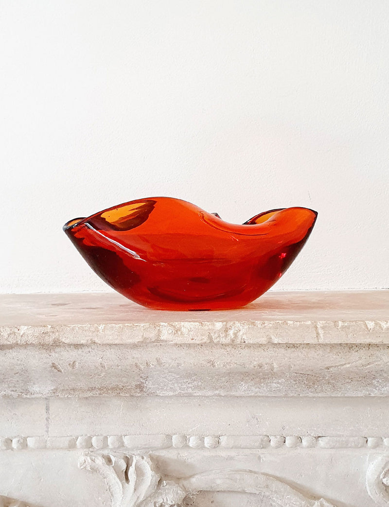 1970s Folded Murano glass orange bowl