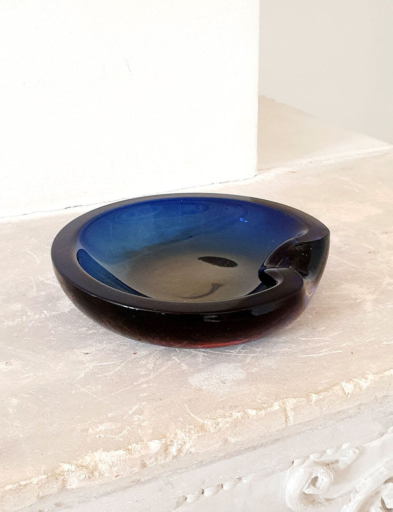 1970s Round dark navy blue hand-blown bowl