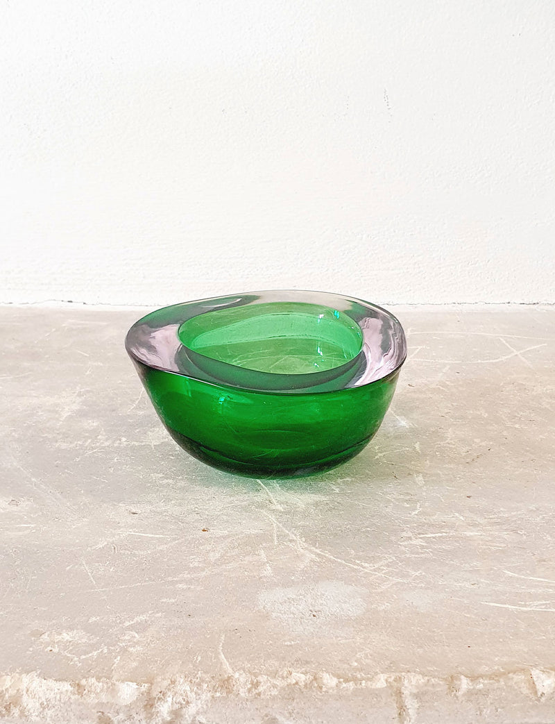 1970s Triangular Green Murano Glass Bowl