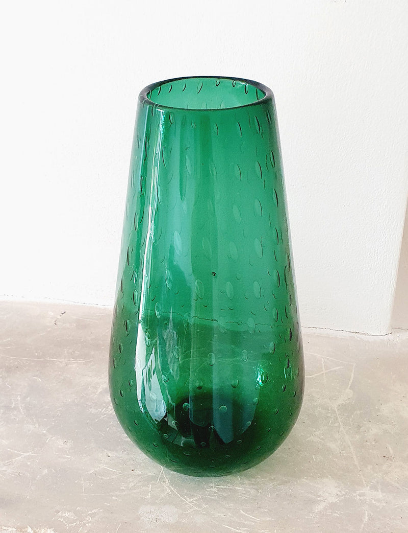Tall Green Hand-blown Bolle Vase